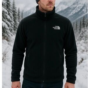 The North Face Men’s M Black Gray Full Zip Fleece Jacket Outdoor Hiking
